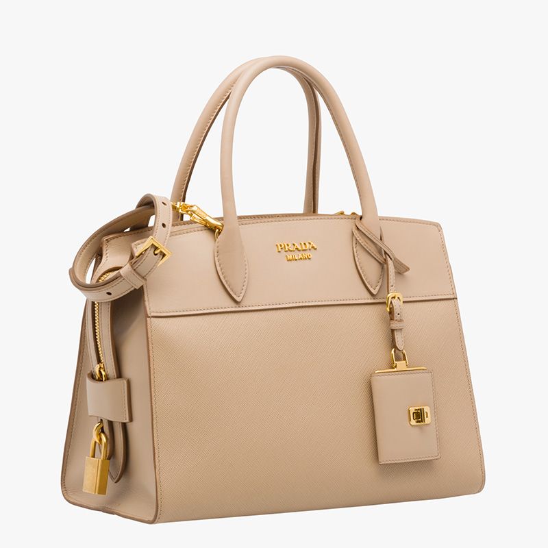 Prada 1BA046 Saffiano Leather Esplanade Bag In Apricot