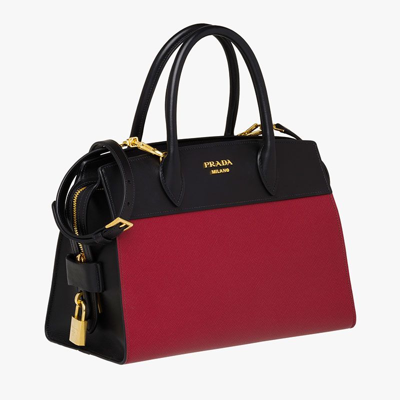 Prada 1BA046 Saffiano Leather Esplanade Bag In Red/Black