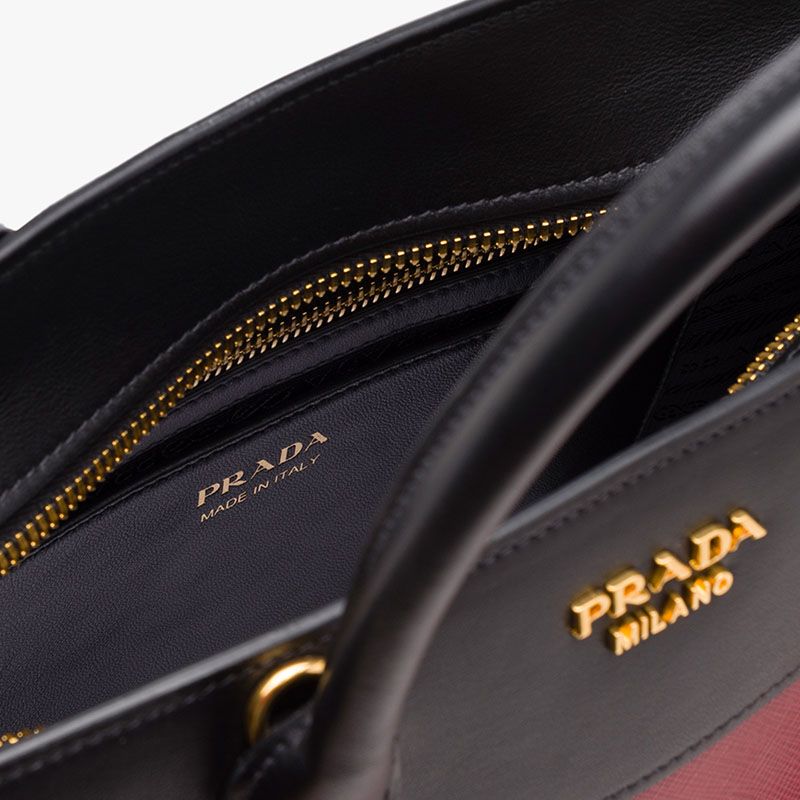 Prada 1BA046 Saffiano Leather Esplanade Bag In Red/Black