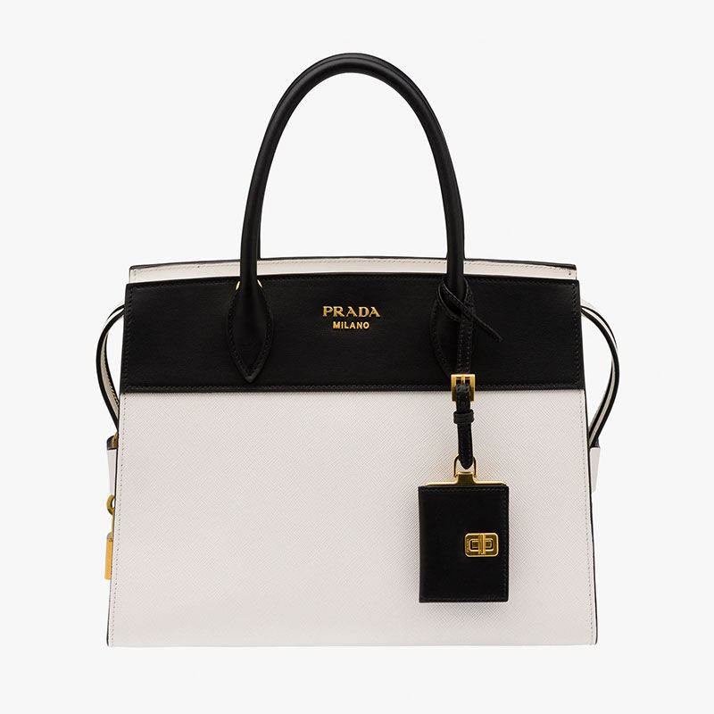 Prada 1BA046 Saffiano Leather Esplanade Bag In White/Black