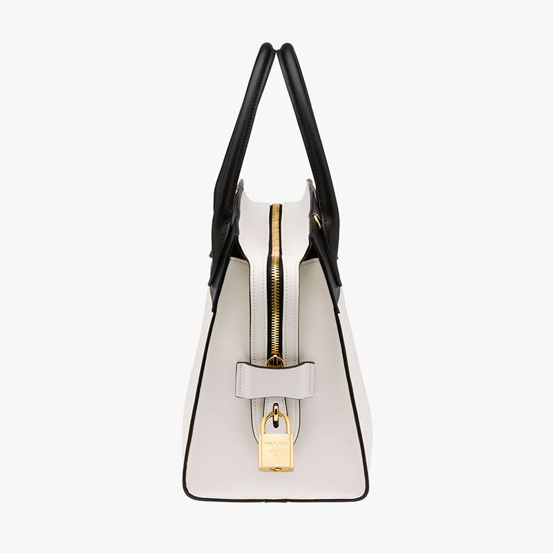 Prada 1BA046 Saffiano Leather Esplanade Bag In White/Black