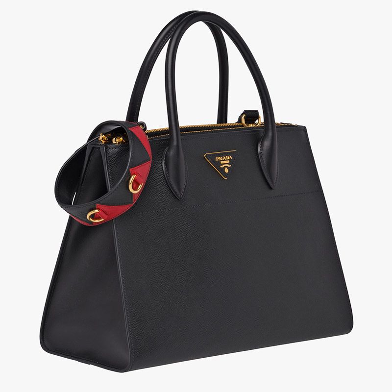 Prada 1BA102 Saffiano Leather Paradigme Bag In Black/Red