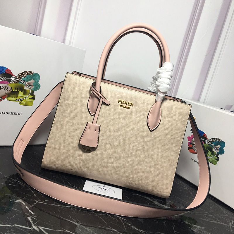 Prada 1BA153 Saffiano Leather Double Bag In Beige