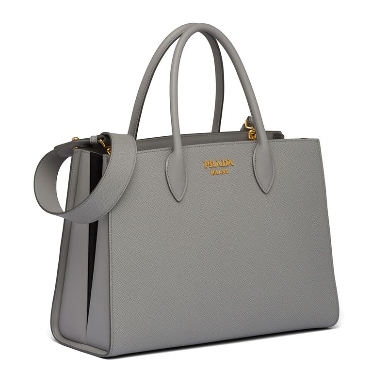 Prada 1BA153 Saffiano Leather Double Bag In Grey