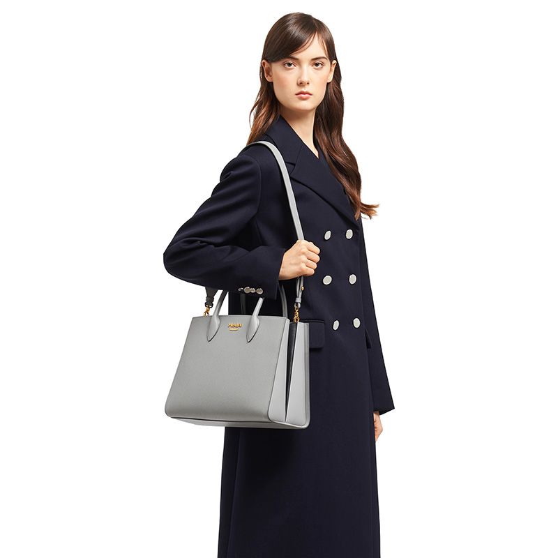 Prada 1BA153 Saffiano Leather Double Bag In Grey