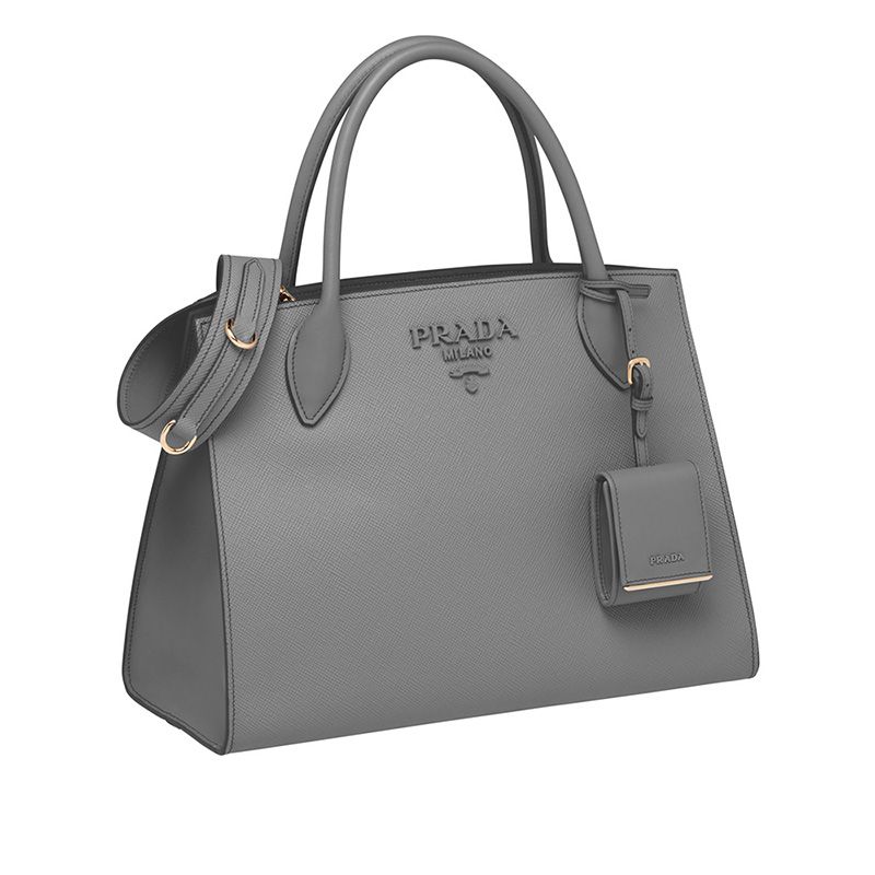 Prada 1BA155 Saffiano Leather Monochrome Bag In Grey