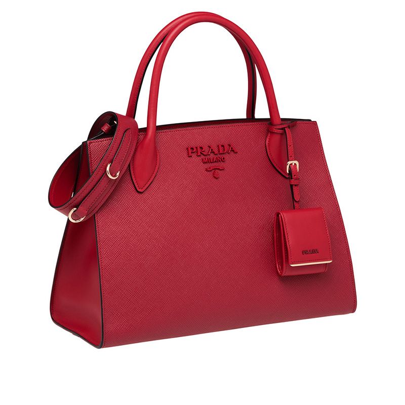 Prada 1BA155 Saffiano Leather Monochrome Bag In Red