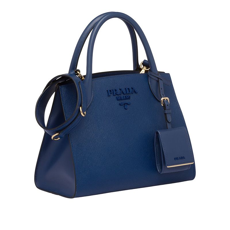 Prada 1BA156 Saffiano Leather Monochrome Bag In Blue