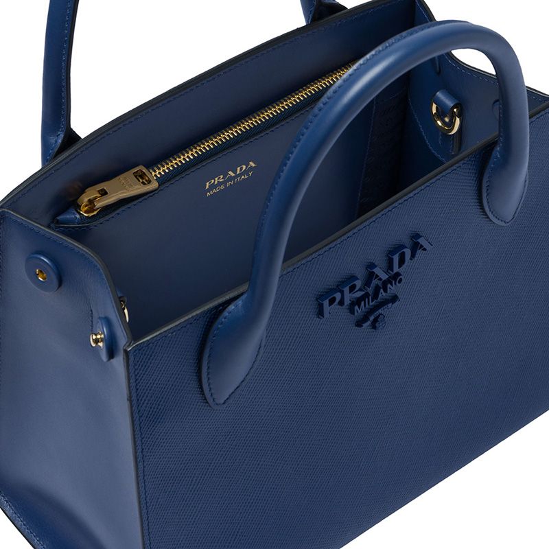 Prada 1BA156 Saffiano Leather Monochrome Bag In Blue