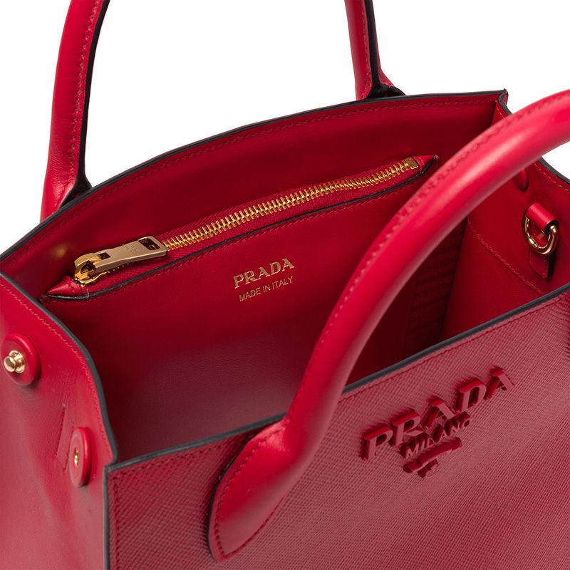 Prada 1BA156 Saffiano Leather Monochrome Bag In Red