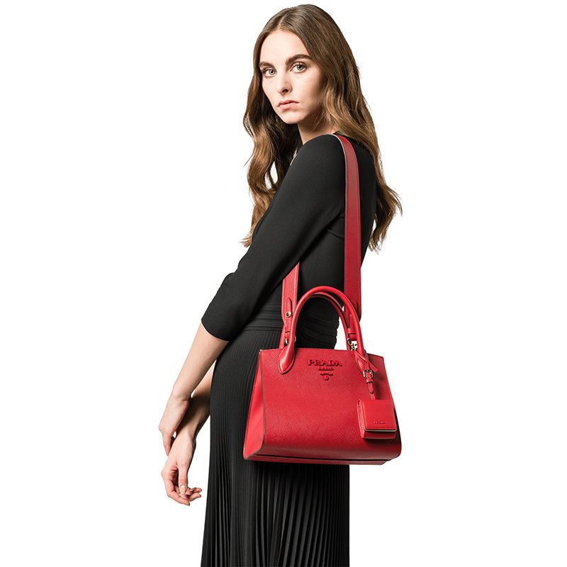 Prada 1BA156 Saffiano Leather Monochrome Bag In Red