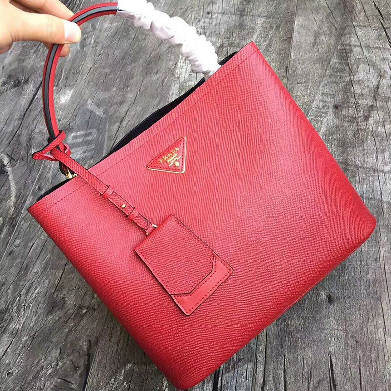 Prada 1BA211 Saffiano Leather Panier Bag In Red