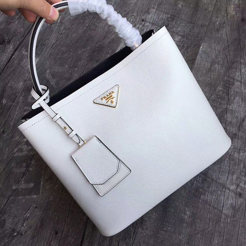 Prada 1BA211 Saffiano Leather Panier Bag In White