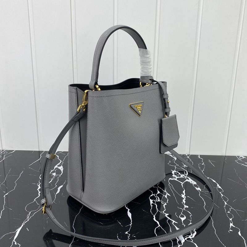 Prada 1BA212 Saffiano Leather Panier Bag In Grey