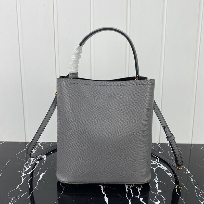 Prada 1BA212 Saffiano Leather Panier Bag In Grey