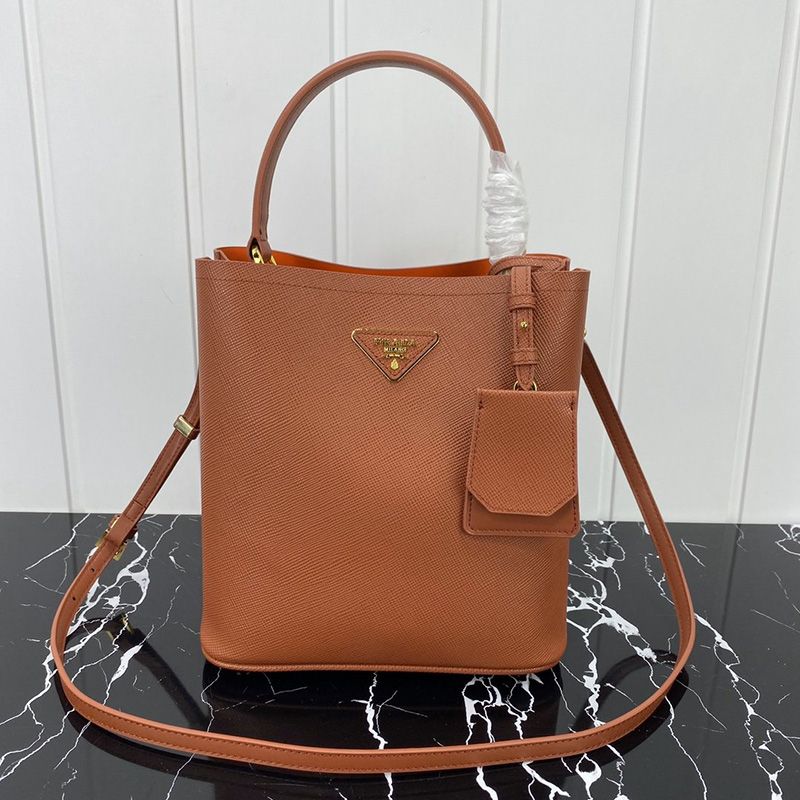 Prada 1BA212 Saffiano Leather Panier Bag In Orange