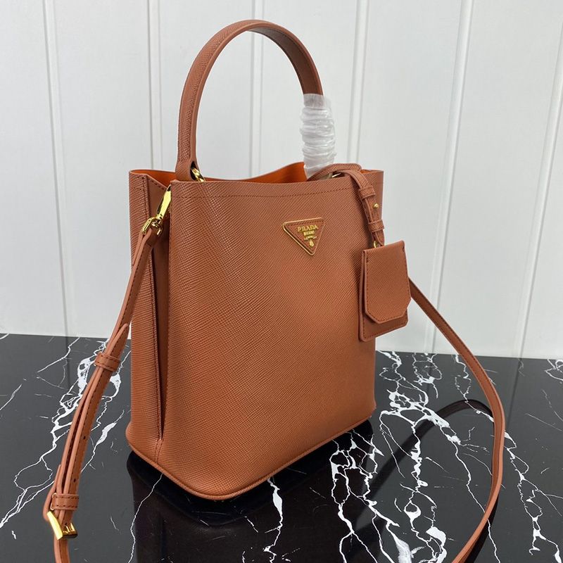 Prada 1BA212 Saffiano Leather Panier Bag In Orange