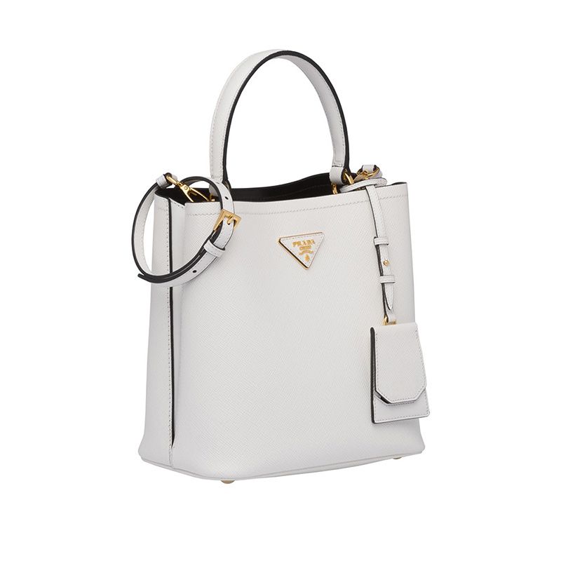 Prada 1BA212 Saffiano Leather Panier Bag In White