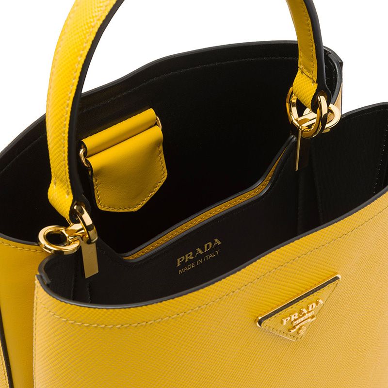 Prada 1BA212 Saffiano Leather Panier Bag In Yellow