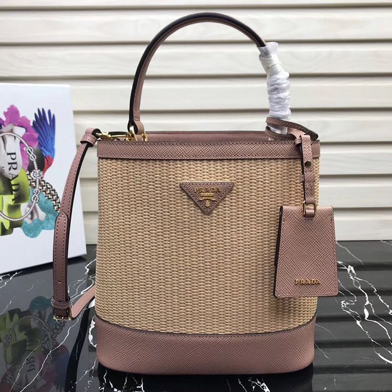 Prada 1BA212 Straw Panier Bag In Pink