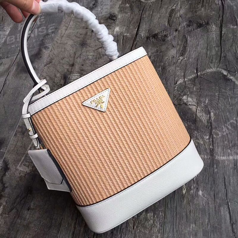 Prada 1BA212 Straw Panier Bag In White