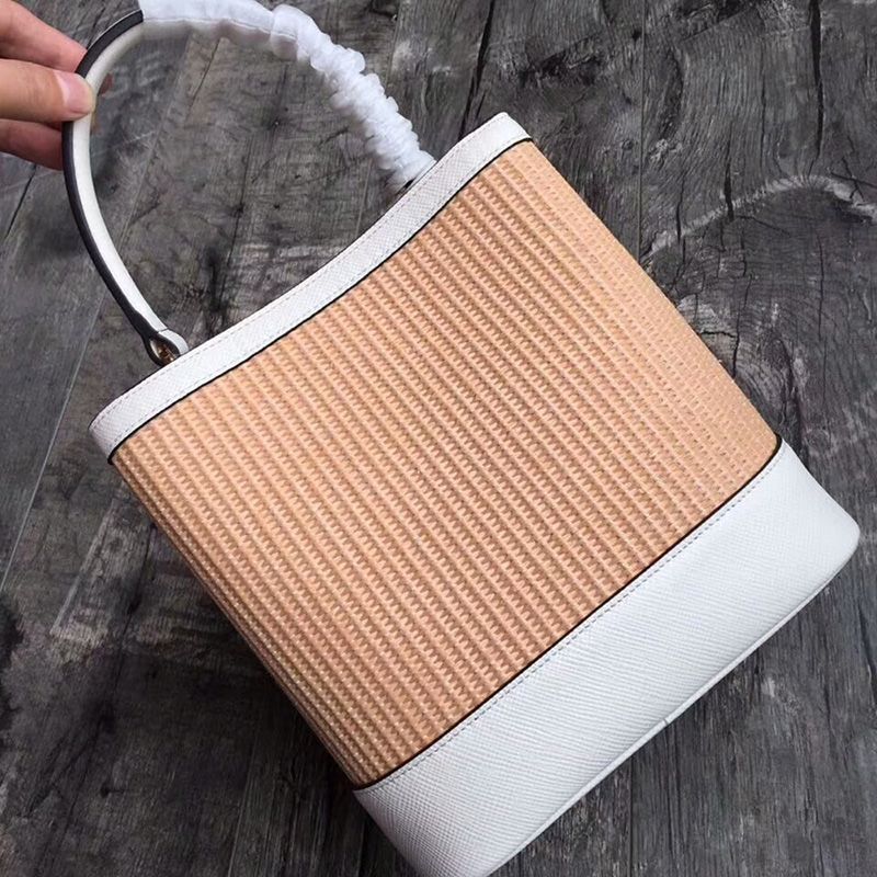 Prada 1BA212 Straw Panier Bag In White