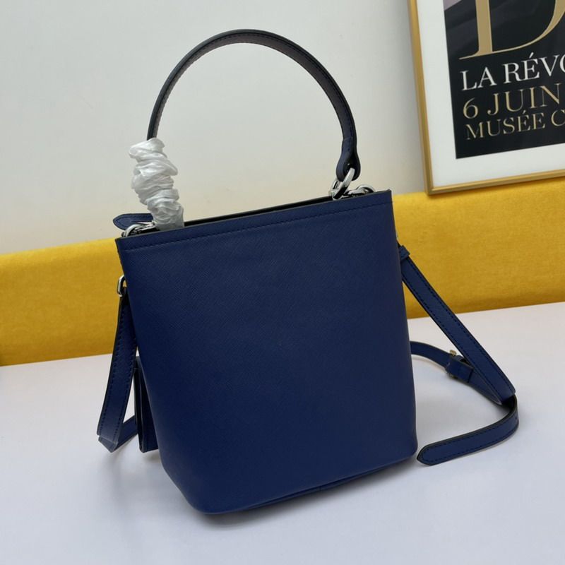 Prada 1BA217 Enameled Saffiano Leather Panier Bag In Blue