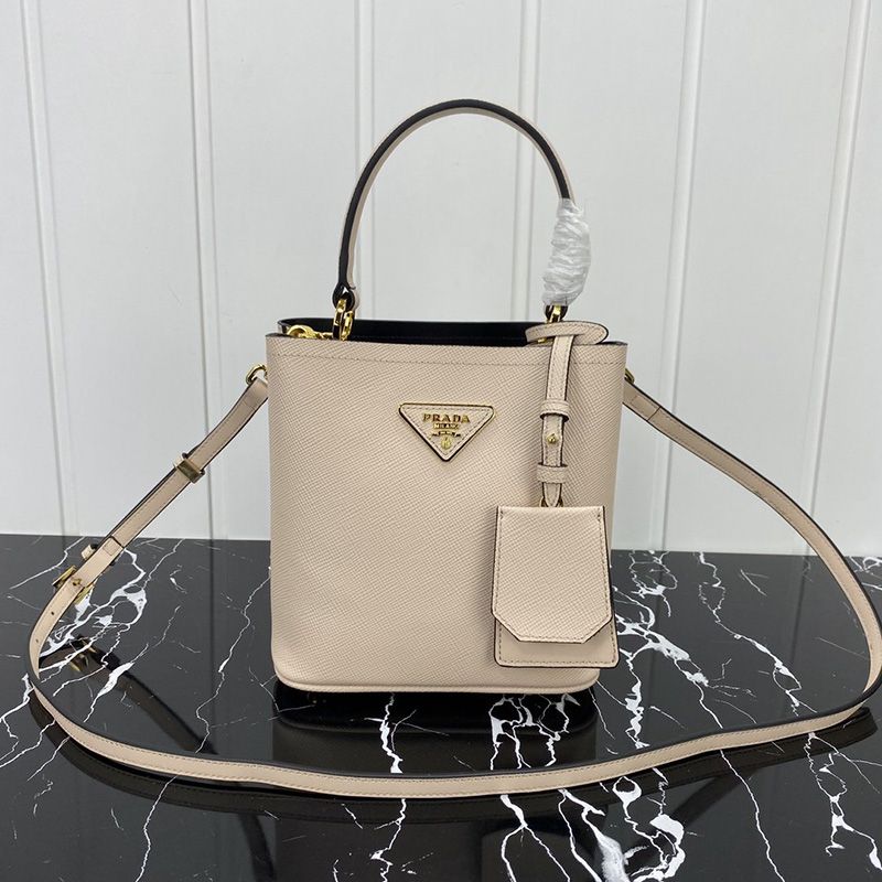 Prada 1BA217 Saffiano Leather Panier Bag In Apricot