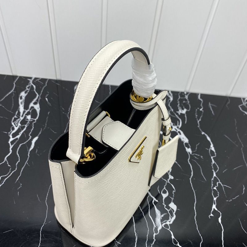 Prada 1BA217 Saffiano Leather Panier Bag In White