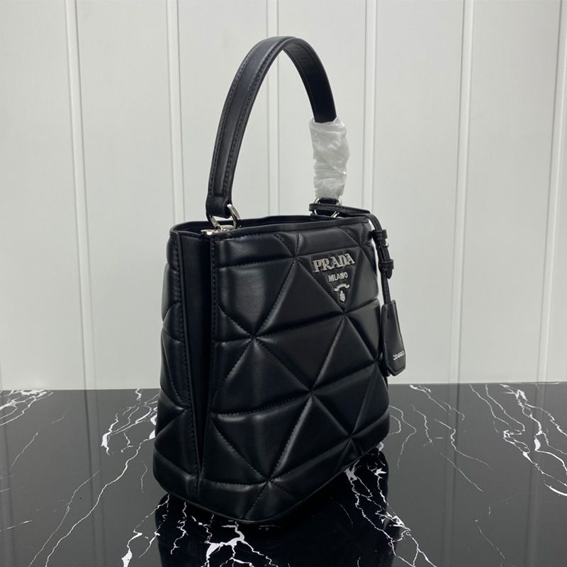 Prada 1BA217 Patchwork Nappa Leather Panier Bag In Black