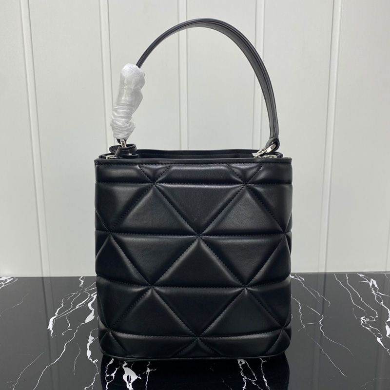 Prada 1BA217 Patchwork Nappa Leather Panier Bag In Black