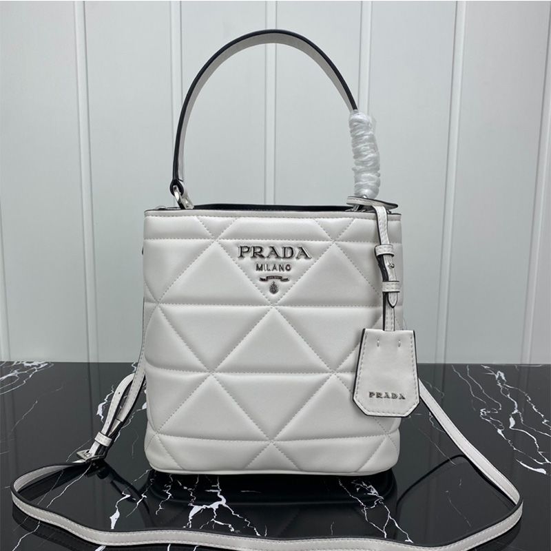 Prada 1BA217 Patchwork Nappa Leather Panier Bag In White