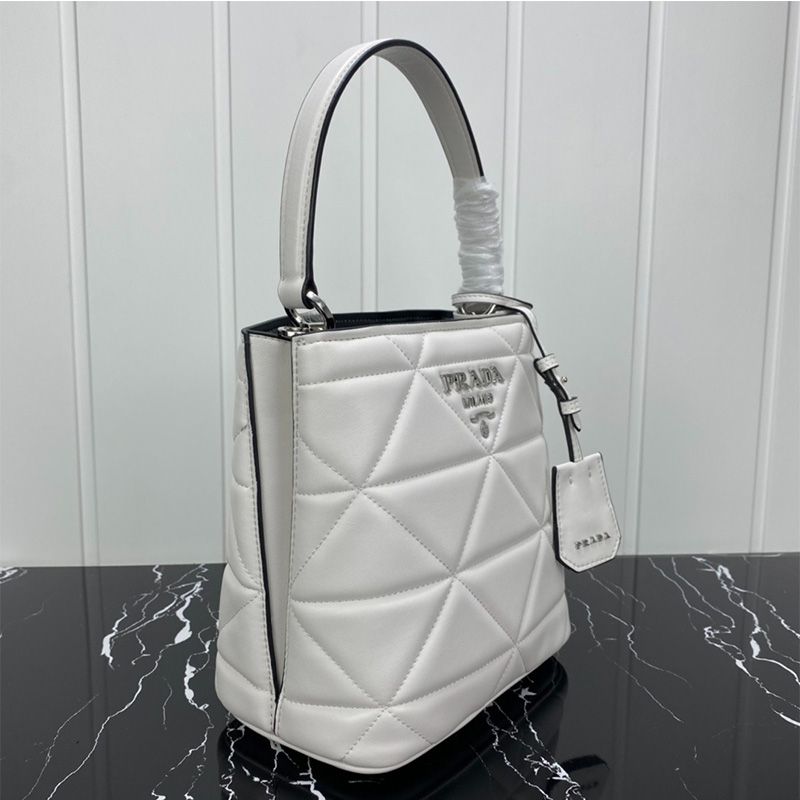 Prada 1BA217 Patchwork Nappa Leather Panier Bag In White