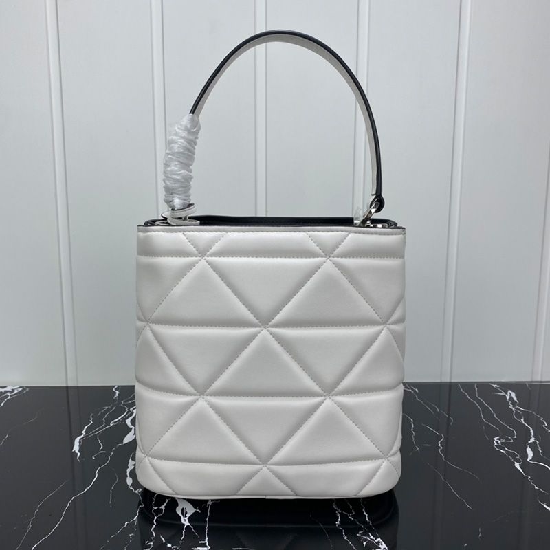 Prada 1BA217 Patchwork Nappa Leather Panier Bag In White