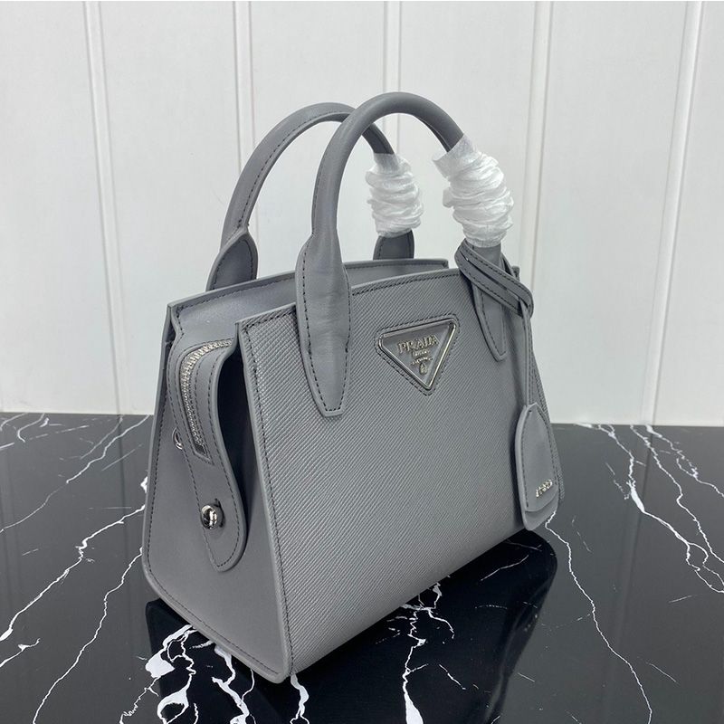 Prada 1BA297 Saffiano Leather Kristen Handbag In Grey