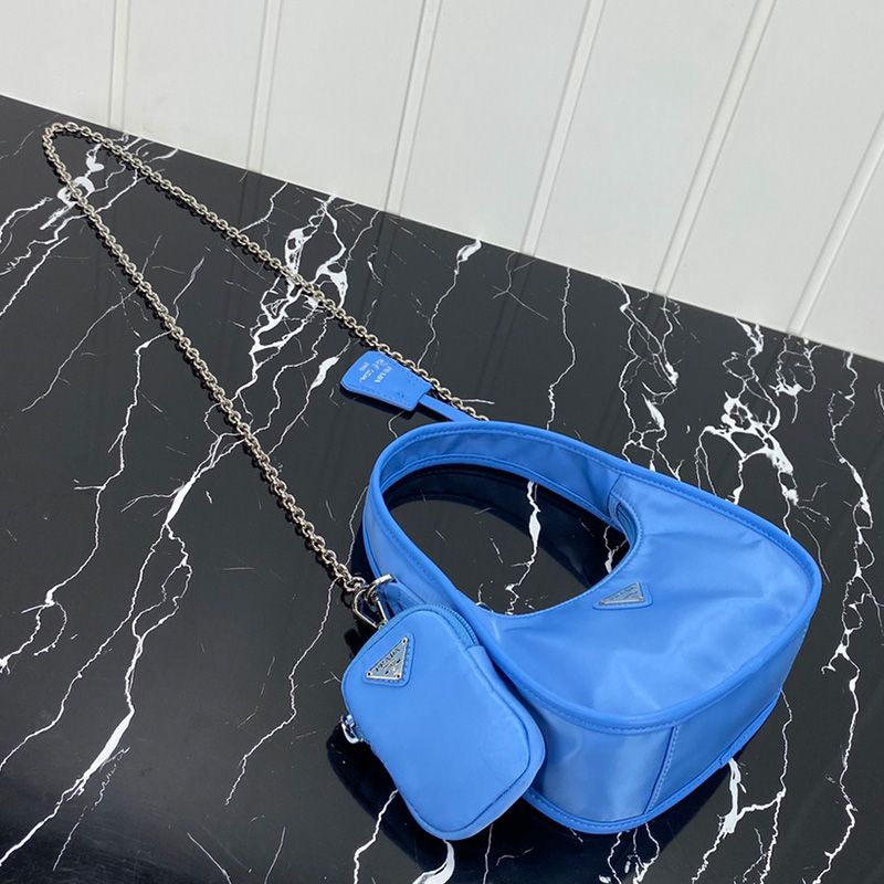 Prada 1BC114 Nylon Hobo Bag In Blue