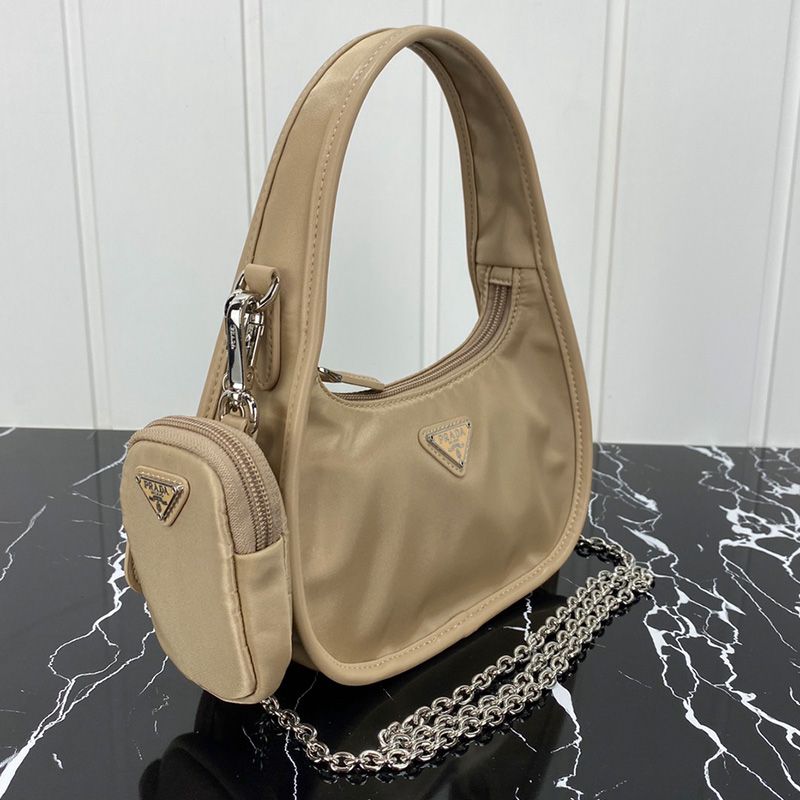 Prada 1BC114 Nylon Hobo Bag In Khaki