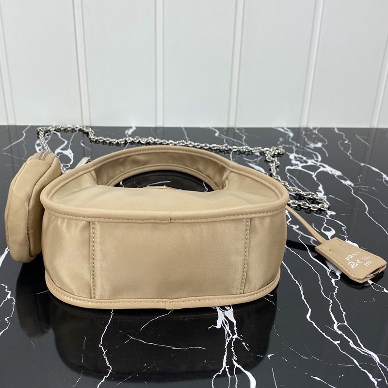 Prada 1BC114 Nylon Hobo Bag In Khaki