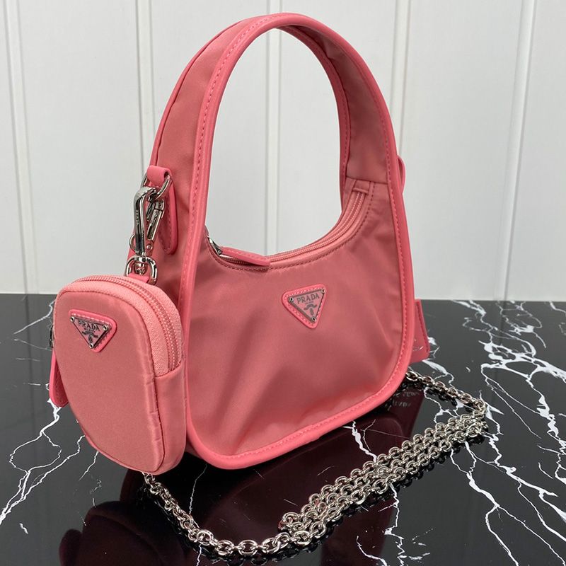 Prada 1BC114 Nylon Hobo Bag In Pink