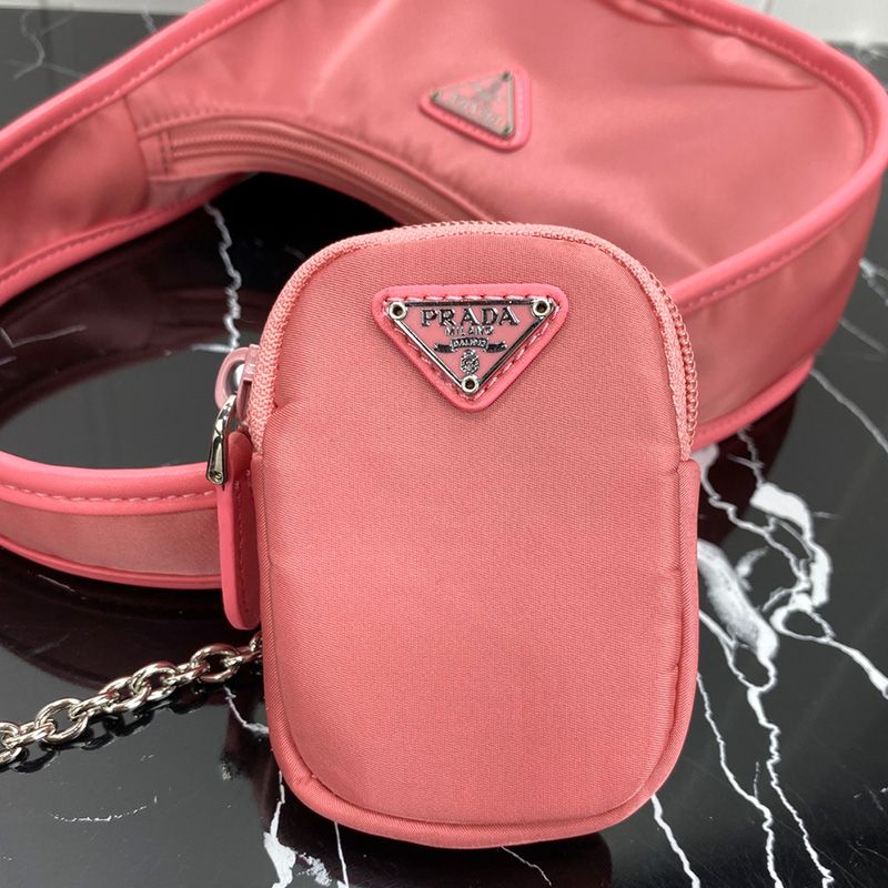 Prada 1BC114 Nylon Hobo Bag In Pink