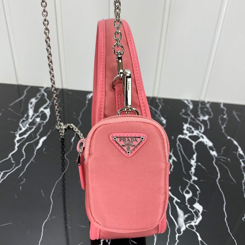 Prada 1BC114 Nylon Hobo Bag In Pink