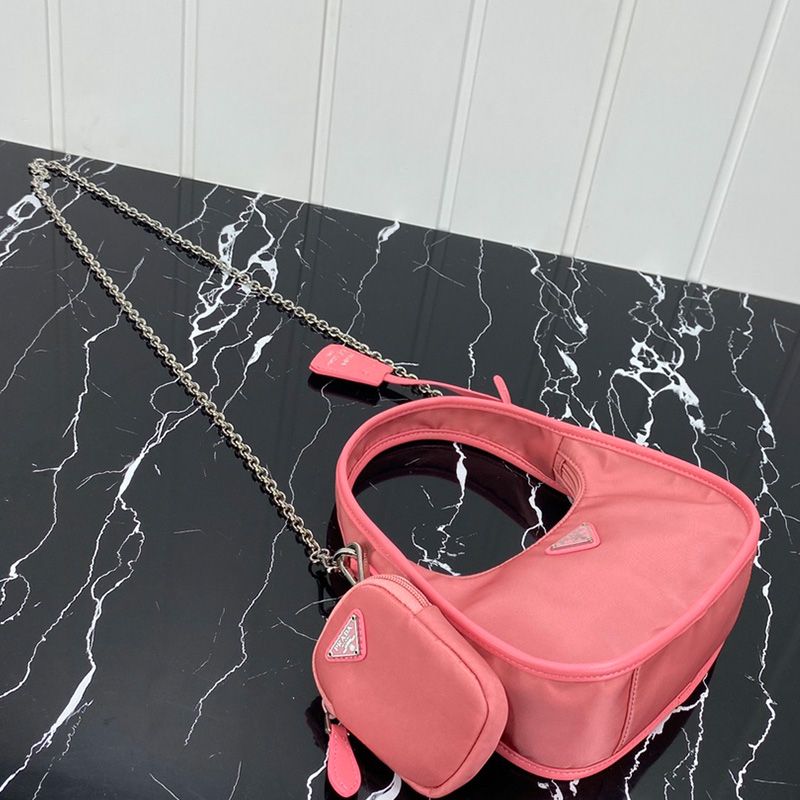 Prada 1BC114 Nylon Hobo Bag In Pink