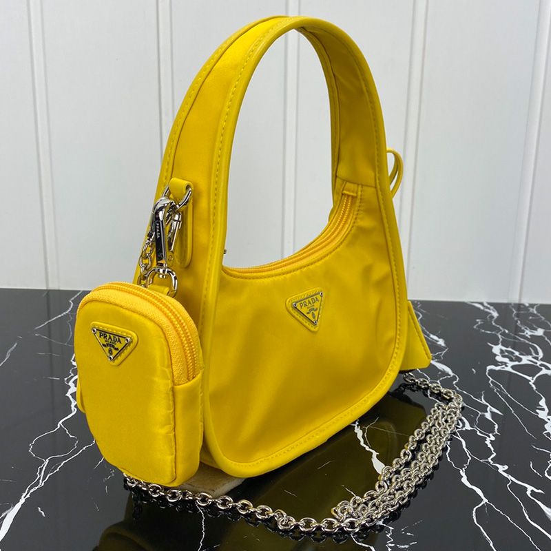 Prada 1BC114 Nylon Hobo Bag In Yellow