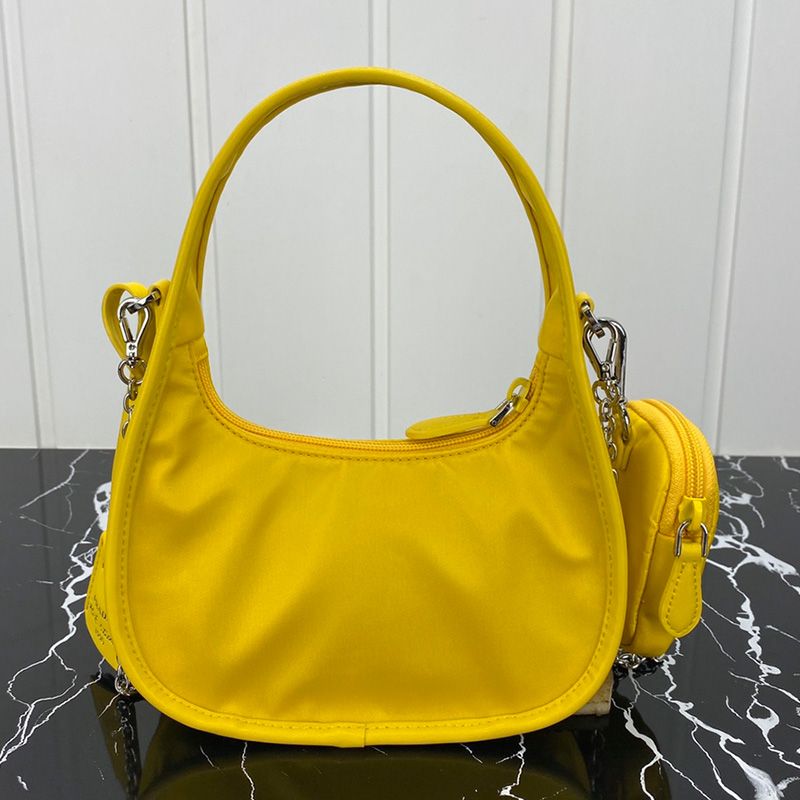 Prada 1BC114 Nylon Hobo Bag In Yellow