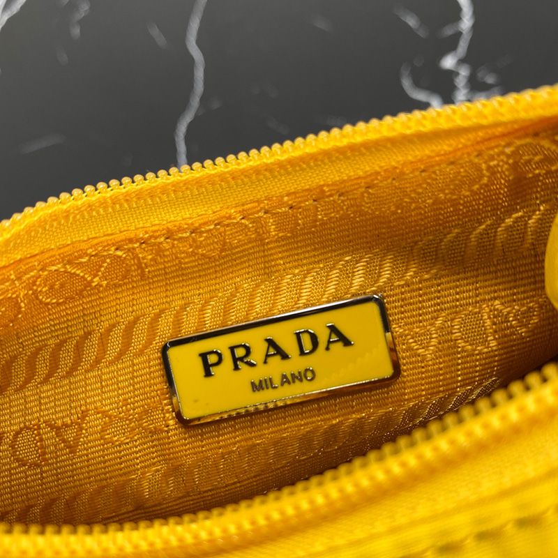 Prada 1BC114 Nylon Hobo Bag In Yellow