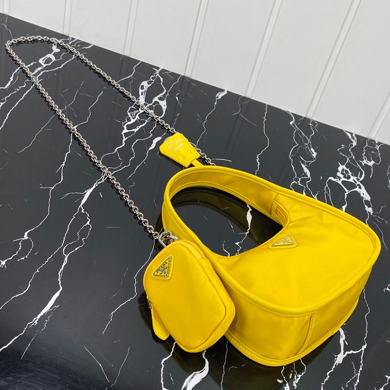 Prada 1BC114 Nylon Hobo Bag In Yellow