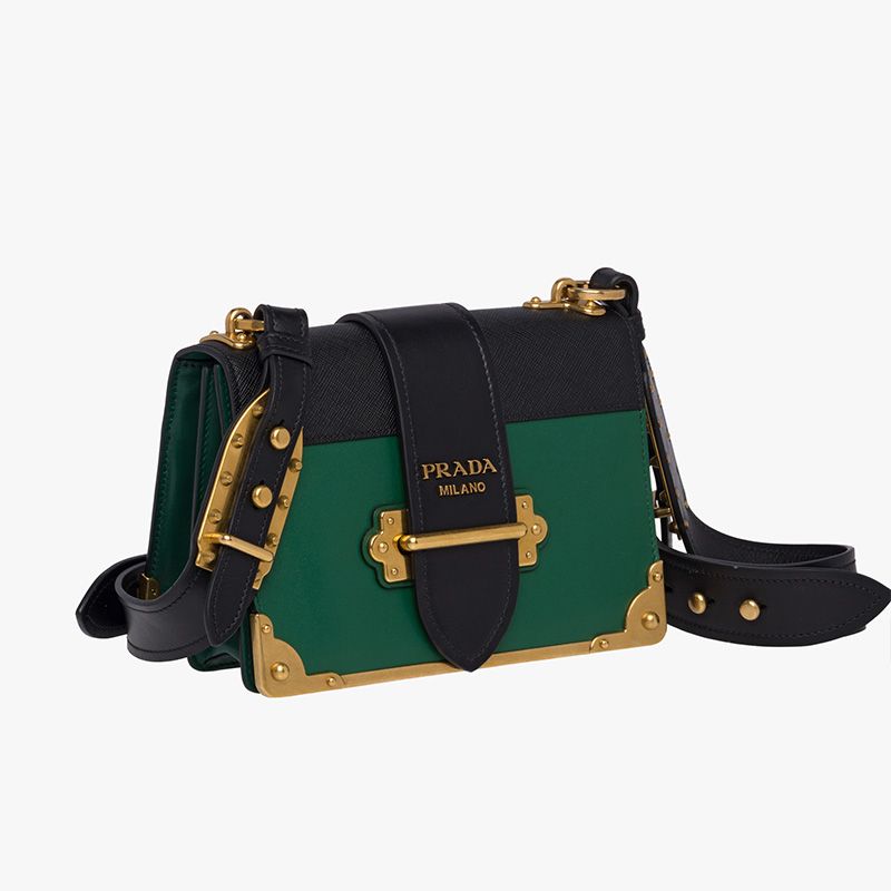 Prada 1BD045 Calf Leather Cahier Bag In Green