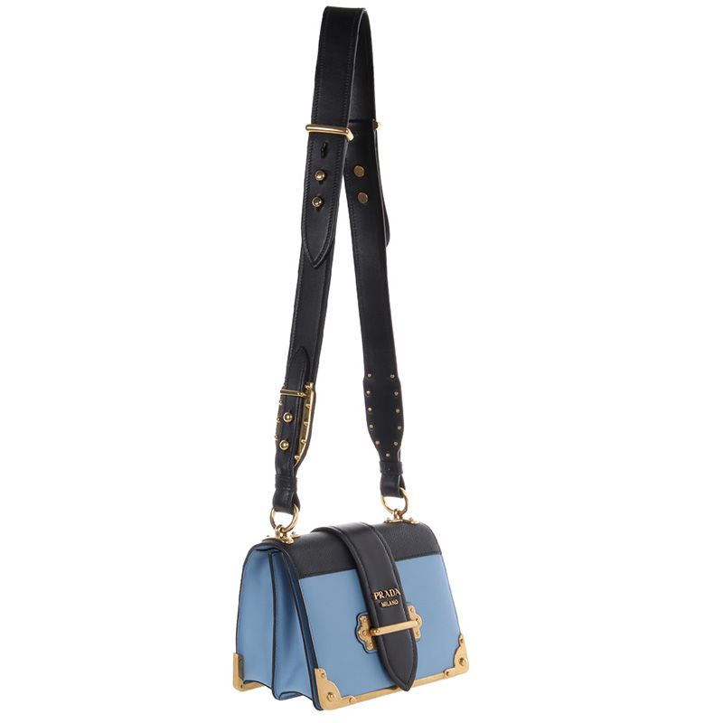 Prada 1BD045 Calf Leather Cahier Bag In Sky Blue