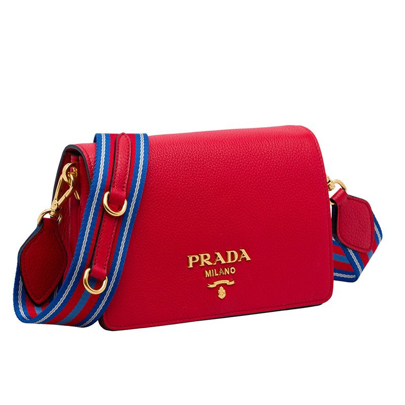 Prada 1BD102 Calf Leather Shoulder Bag In Red