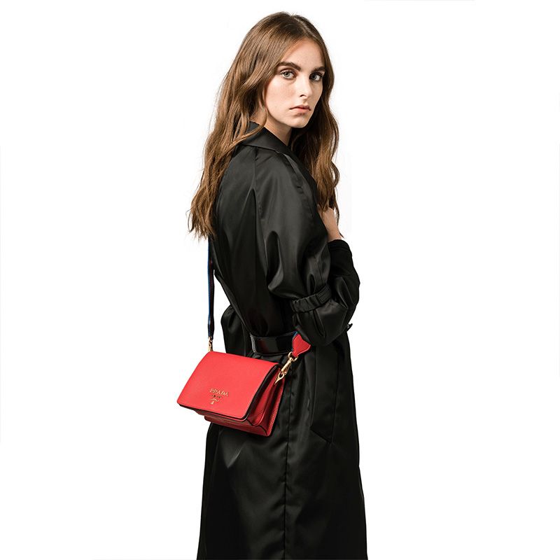 Prada 1BD102 Calf Leather Shoulder Bag In Red